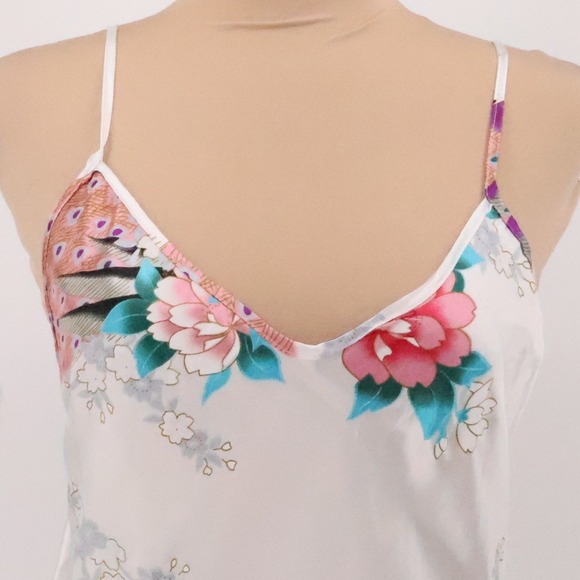 White Peacock Floral Satin Slip Dress Bows Coquette Lingerie Party Y2K Size XXL - Picture 11 of 13